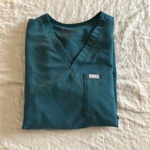 Figs One Pocket Scrub Top. Limited Edition Color-Caribbean Blue